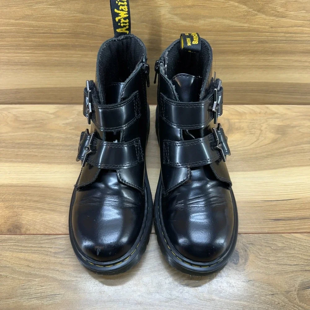 Dr Martens Devon Bex Girls Youth 4 Black Star Chunky Boots Punk Rock Metal Goth